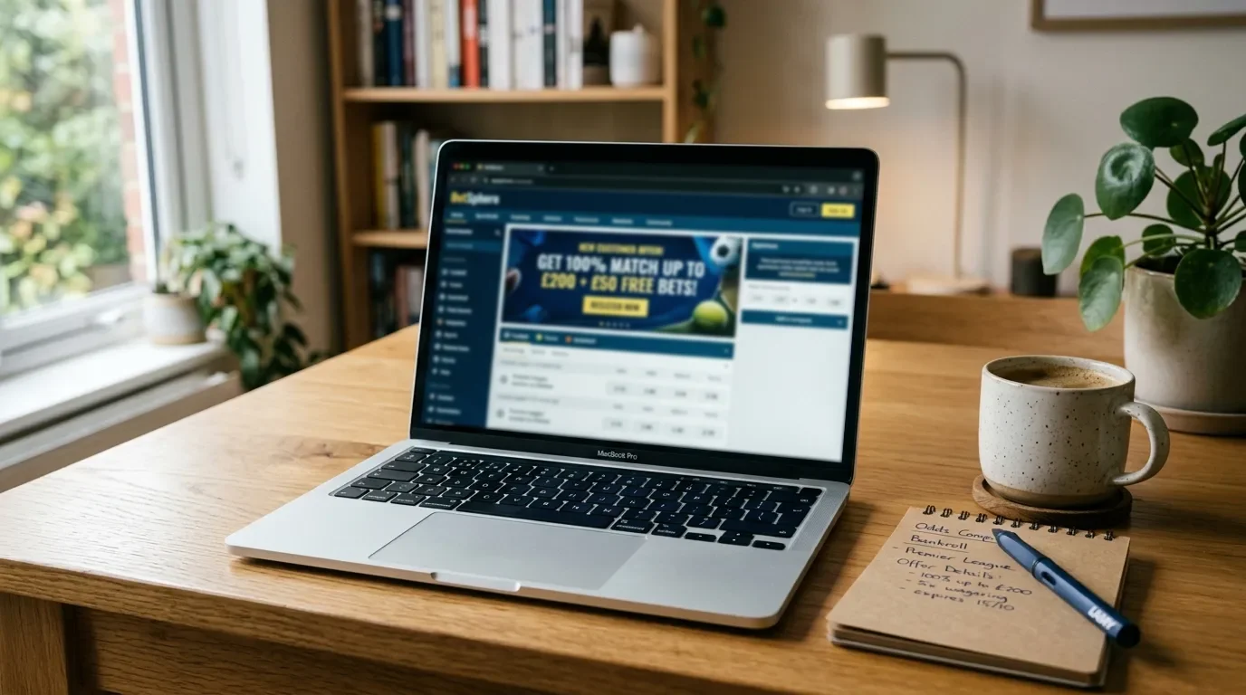 Sportwetten-Promotion mit Bonusangebot auf einem Laptop-Bildschirm